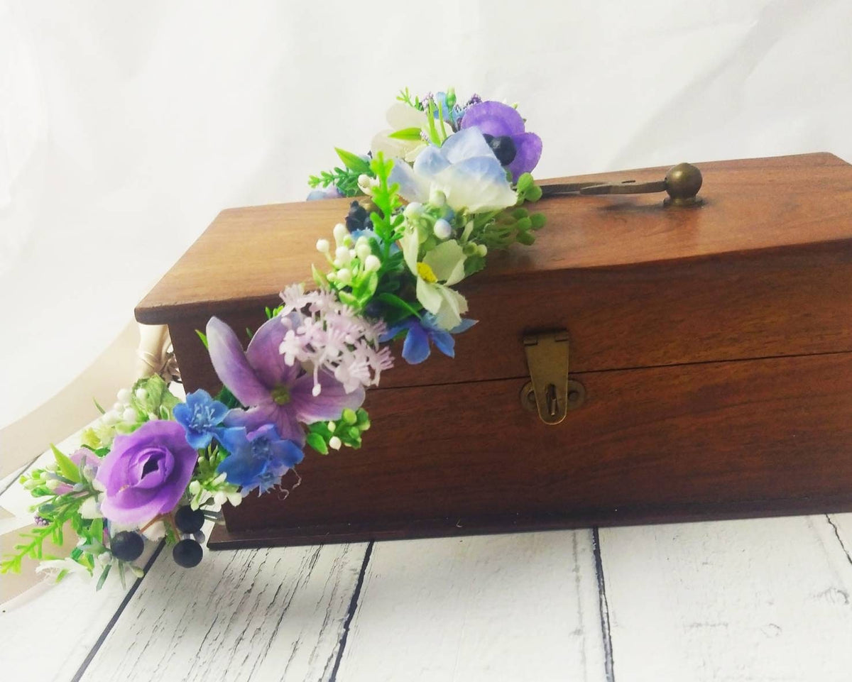 Meadow flower crown, delicate blue tones perfect for bridesmaids & flowergirls