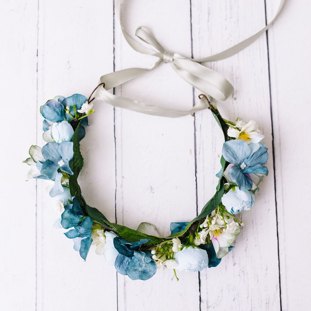 Dusty Blue and Teal Child's Flowercrown - Vintage Whimsical Style Headband