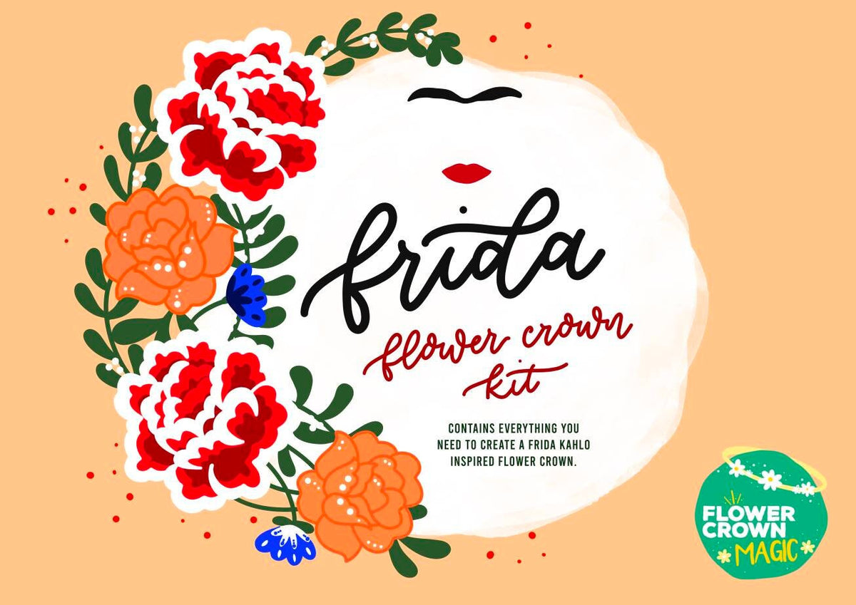 Frida Style DIY flower crown making kit & video guide, Orange, yellow and red, Mexican style, flower headband DIY craft pack