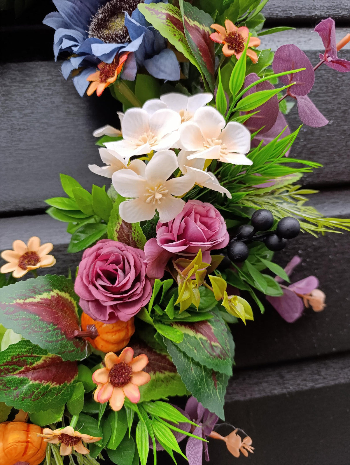 Handmade Autumn Wreath with Pumpkins | Fall Front Door Wreath | Thanksgiving Wreath | Rustic Grapevine Wreath | Faux Floral Decor