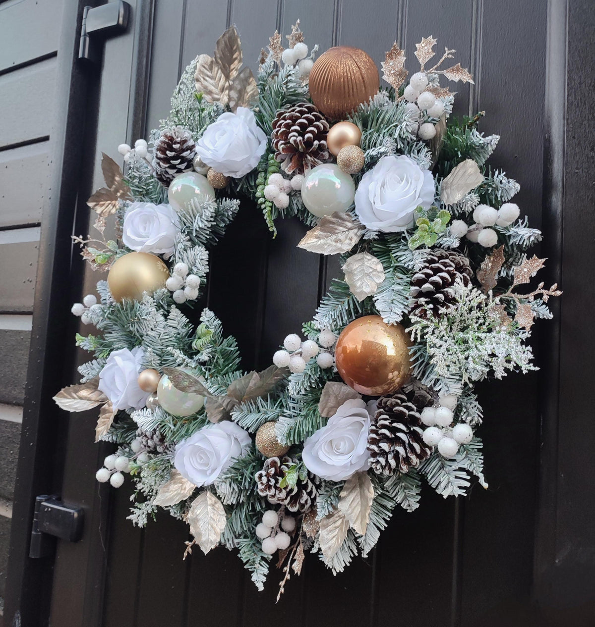 White Floral, Flocked Christmas Wreath