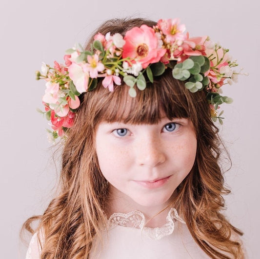 Coral Pink Children's Flowercrown - Whimsical Vintage Style Floral headband