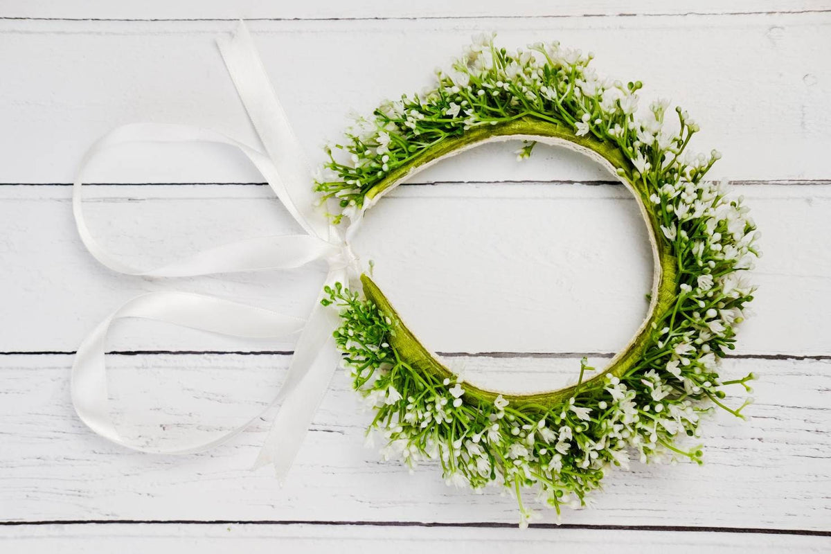 Gypsophila Flower-girl Flower Crown, adjustable artificial Baby's Breath flower headband