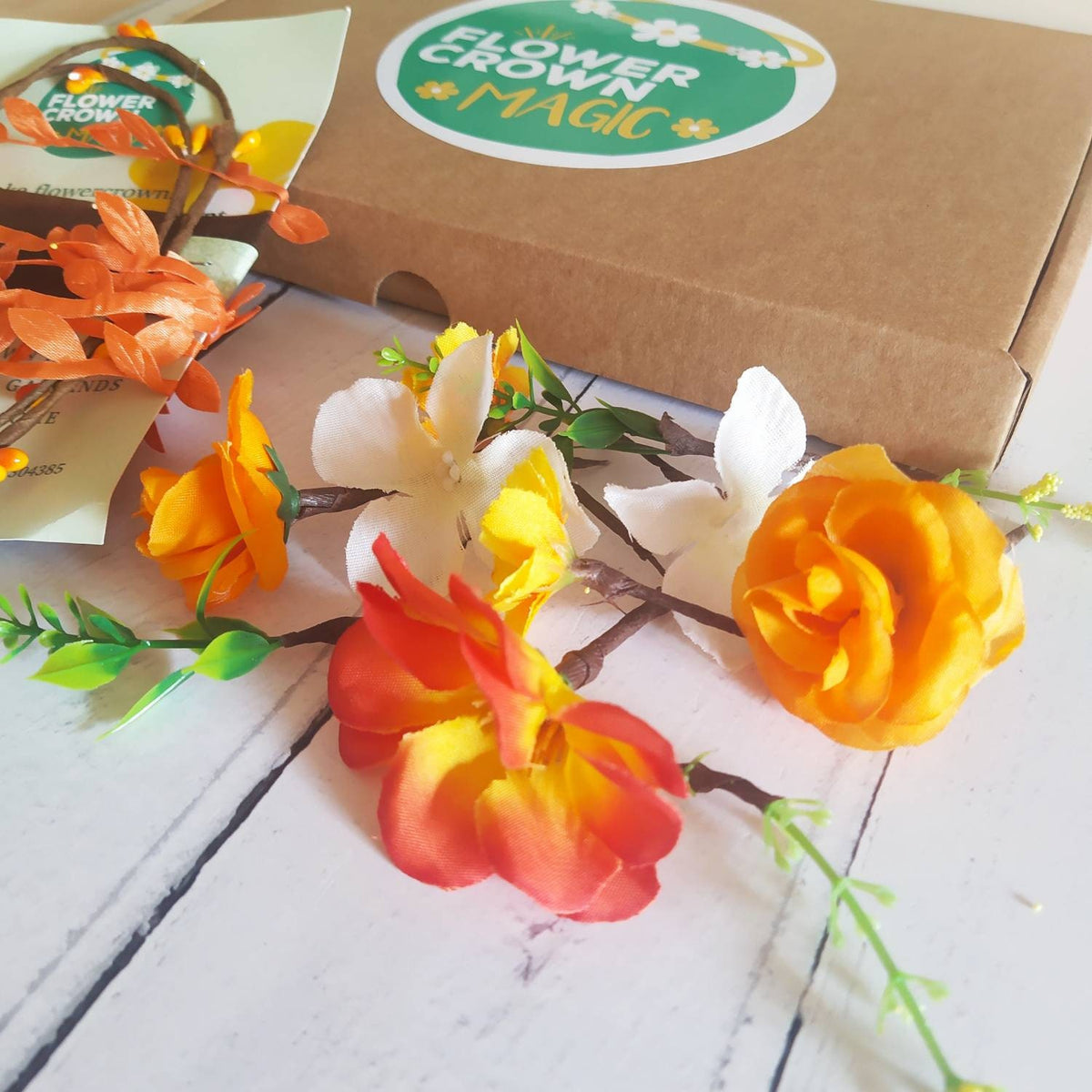 Children's DIY Flower Crown Making Kit & Video Guide, DIY Floral Garland, Zesty Orange, Flower Headband Kit