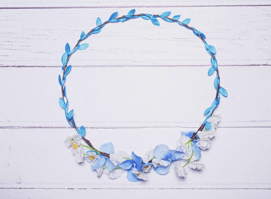 Blue & white adjustable flower crown, delicate artificial flower garland, perfect for festivals, parties, and bridal showers