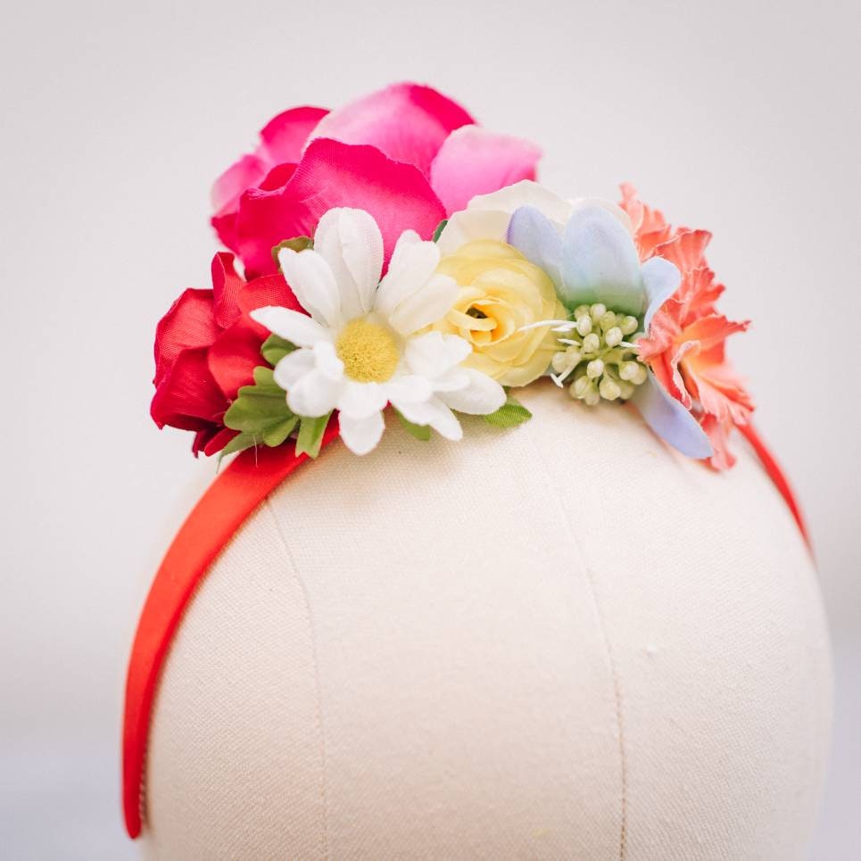 Orange, Pink and Red Flower Headband