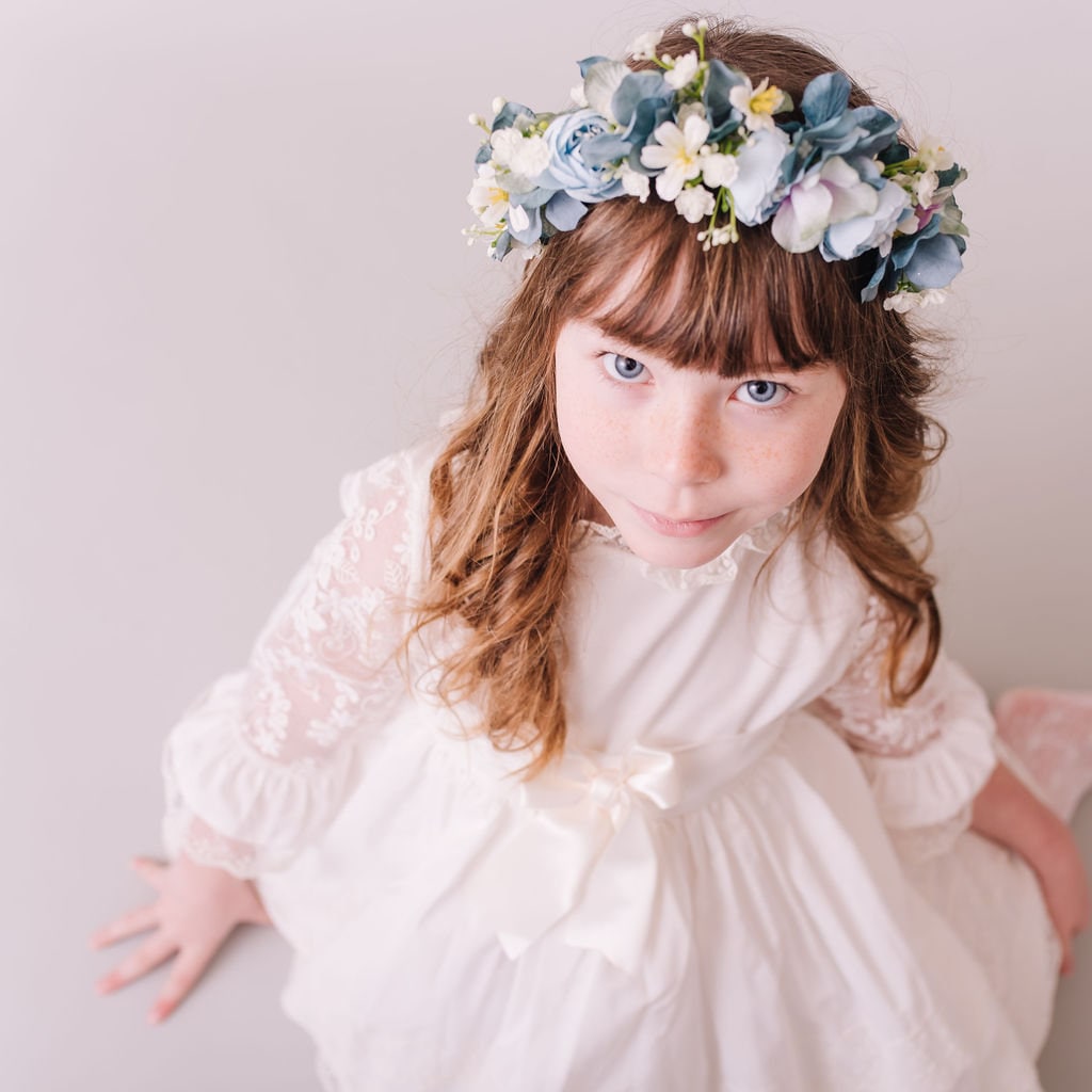 Child's Dusty Blue and Teal Flower Headband - Whimsical Vintage Style Floral Crown