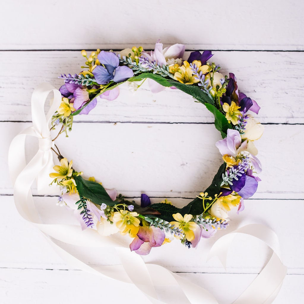 Children's Flowercrown - Purple and Yellow - Whimsical Vintage Style