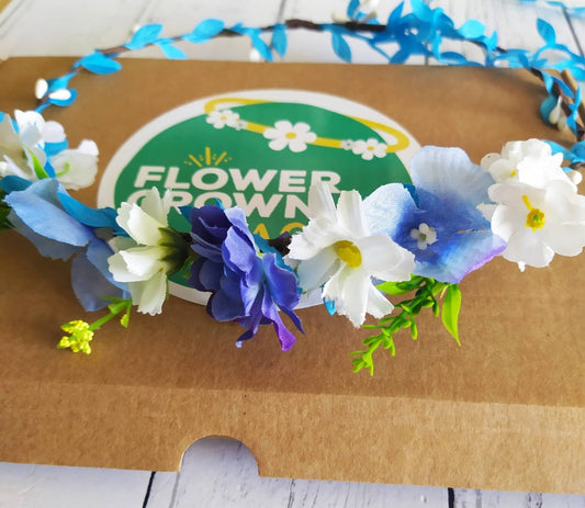 Children’s DIY Flower Crown Making kit & Video Guide, Child’s DIY Floral Garland, Electric Blue, Flower headband DIY craft pack