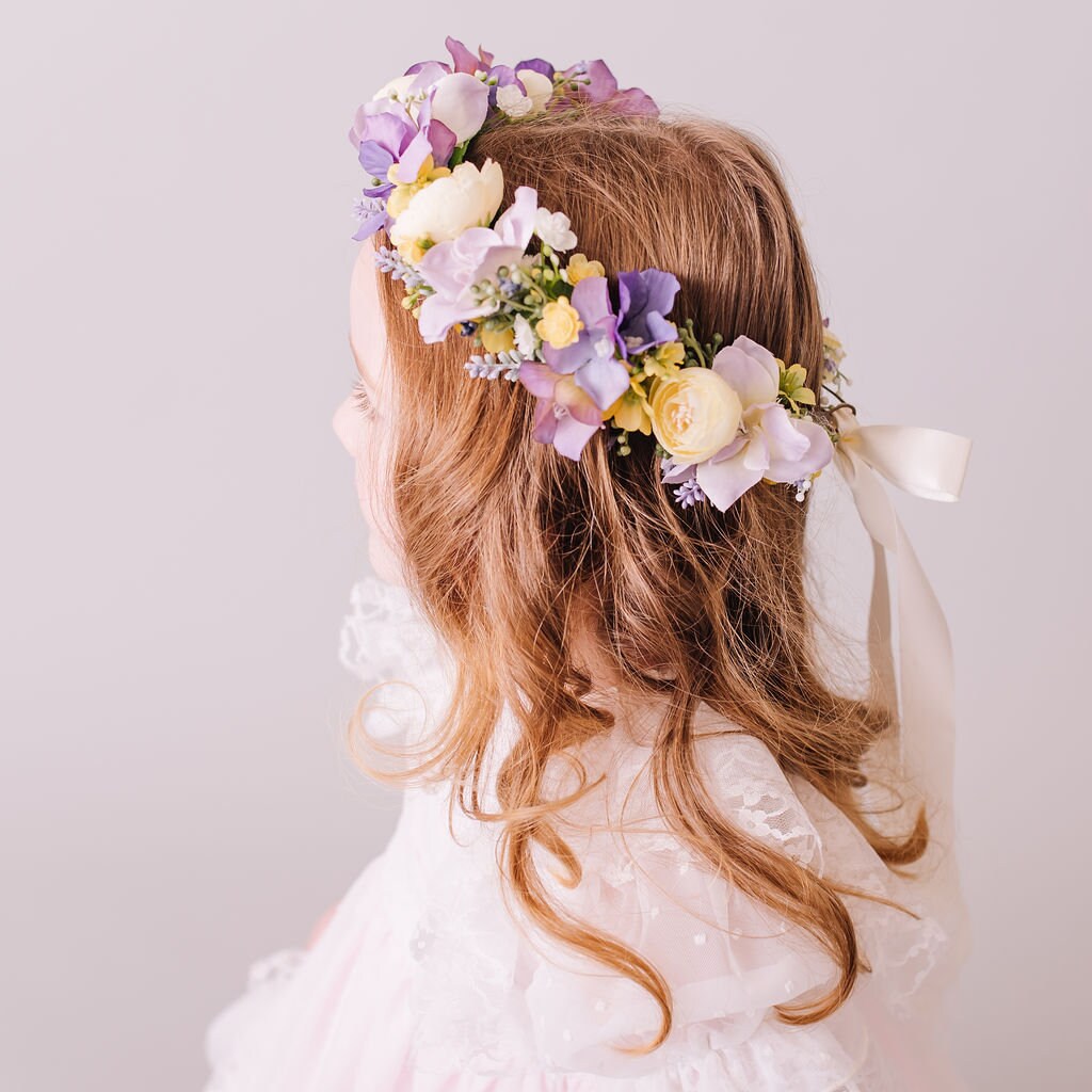 Children's Flowercrown - Purple and Yellow - Whimsical Vintage Style