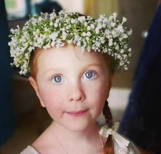 Flower girl's Gypsophila Flower Headband, designed for a comfortable, flexible fit