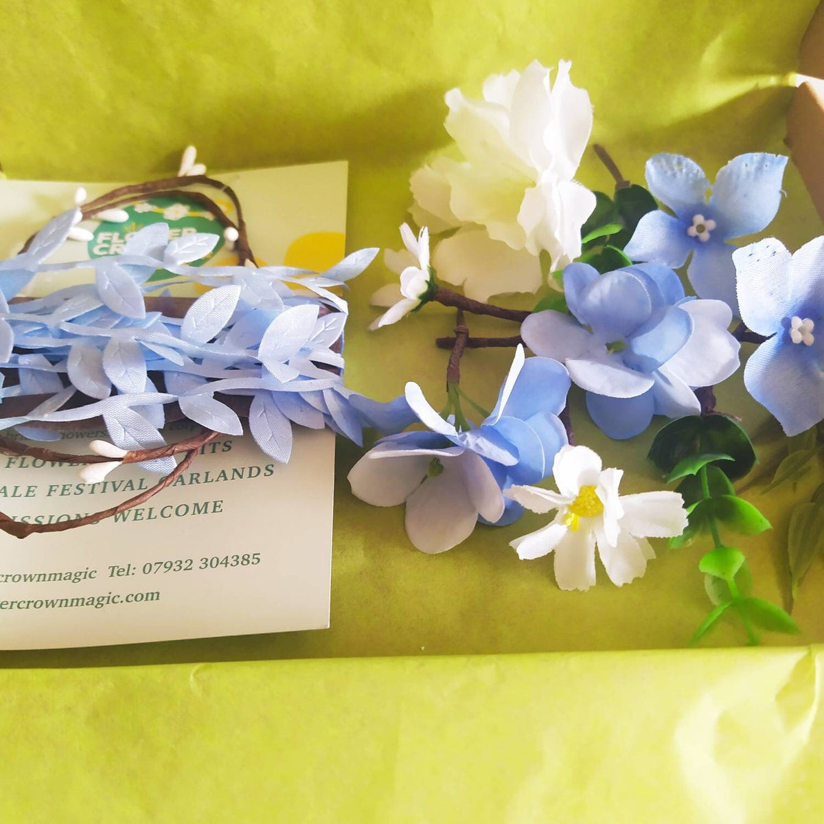 Children’s DIY Flower Crown Making kit & Video Guide, Child’s DIY Floral Garland, Dusty Blue, Flower headband DIY craft pack
