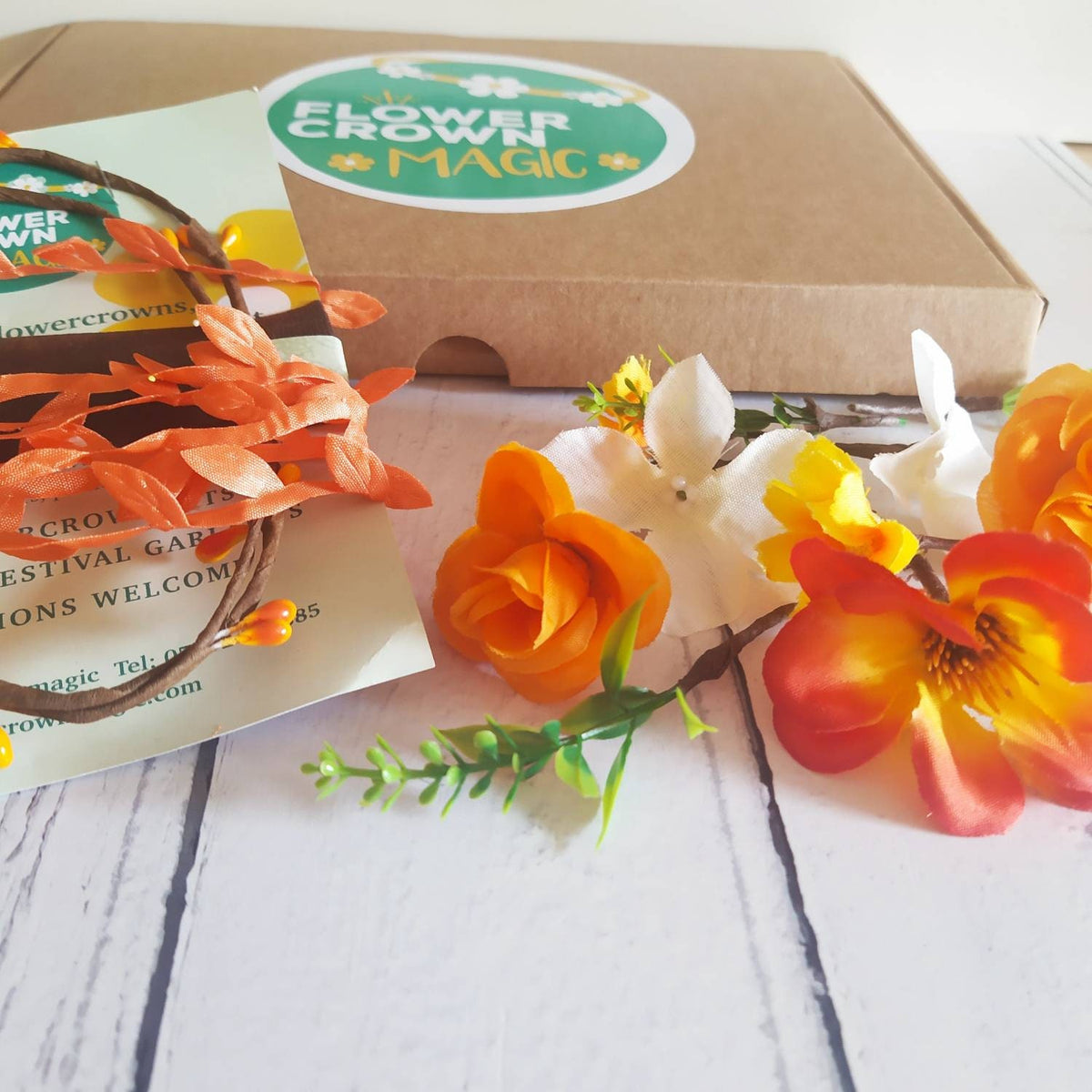 Children's DIY Flower Crown Making Kit & Video Guide, DIY Floral Garland, Zesty Orange, Flower Headband Kit