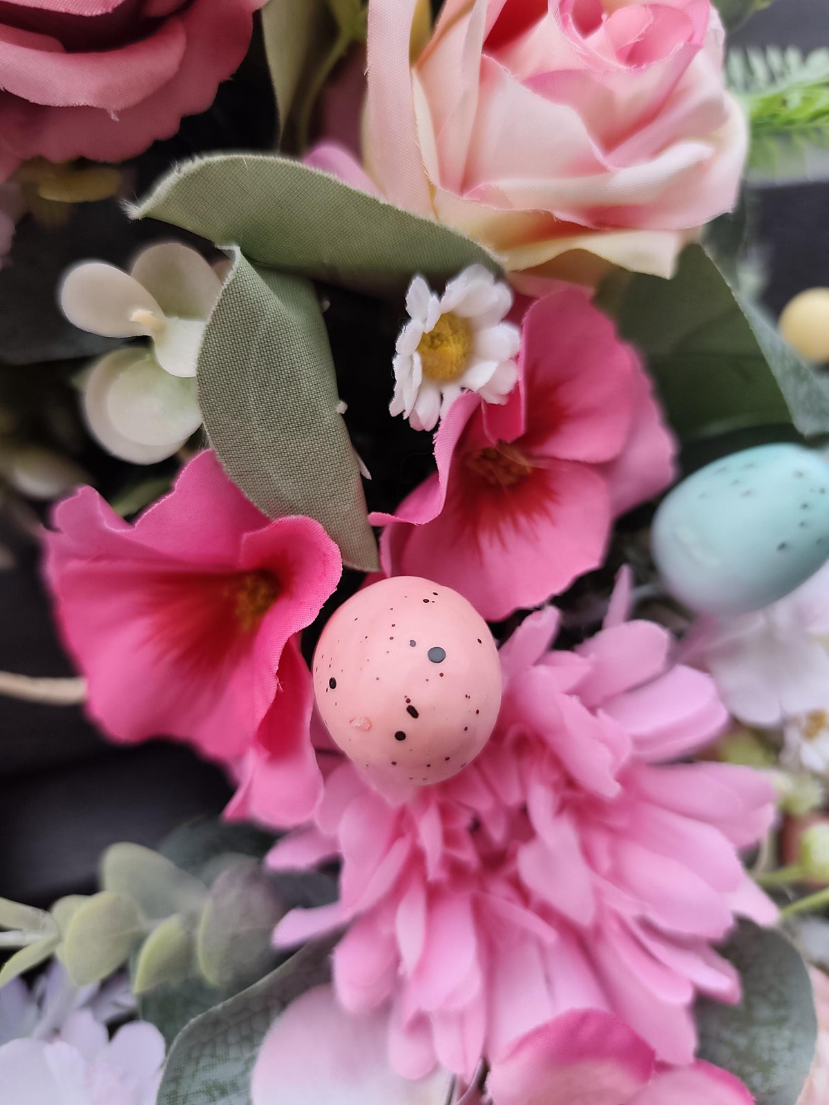 Luxury Easter Bunny Front Door Wreath, 50cm Pink and Cream Spring Floral Decor, Handmade and weather protected