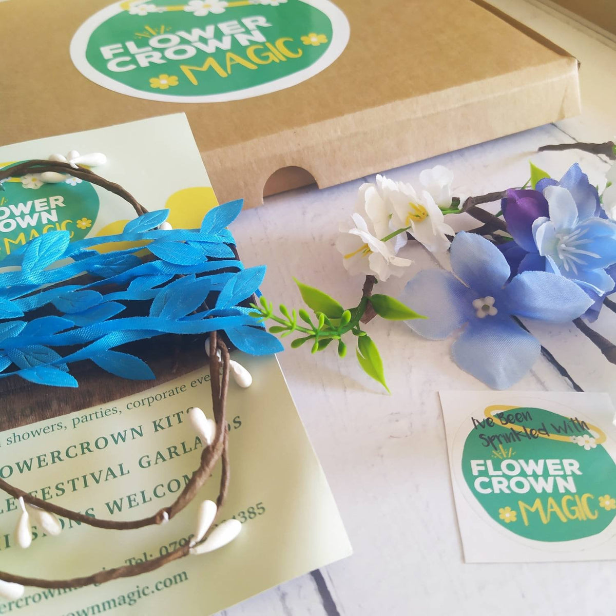 Children’s DIY Flower Crown Making kit & Video Guide, Child’s DIY Floral Garland, Electric Blue, Flower headband DIY craft pack