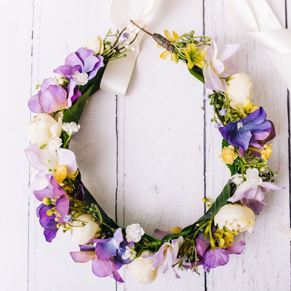 Children's Flowercrown - Purple and Yellow - Whimsical Vintage Style