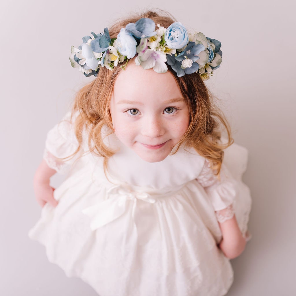 Dusty Blue and Teal Child's Flowercrown - Vintage Whimsical Style Headband