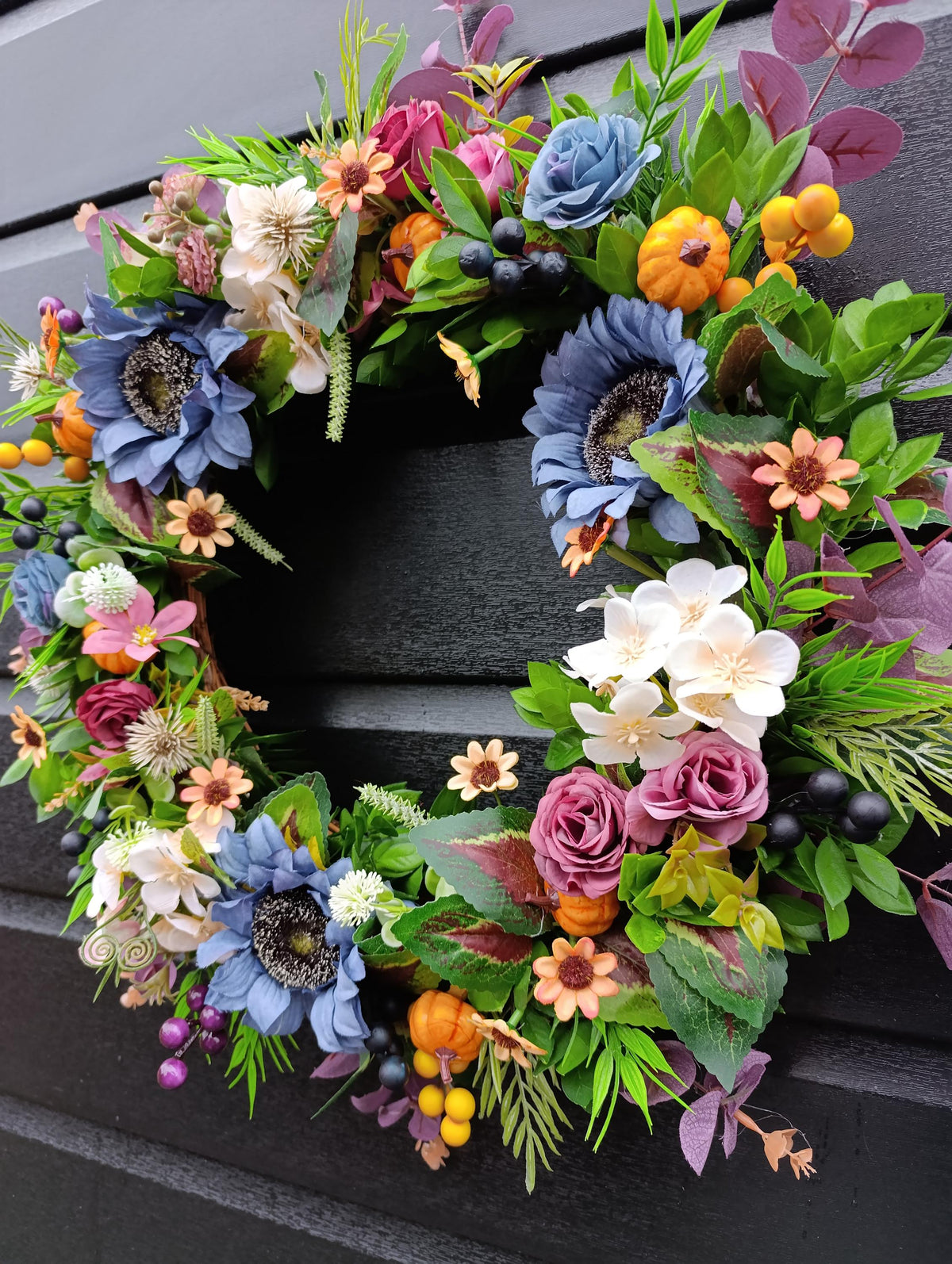 Handmade Autumn Wreath with Pumpkins | Fall Front Door Wreath | Thanksgiving Wreath | Rustic Grapevine Wreath | Faux Floral Decor