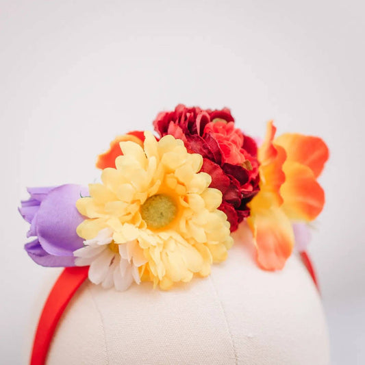 Brightly coloured flower crown headband