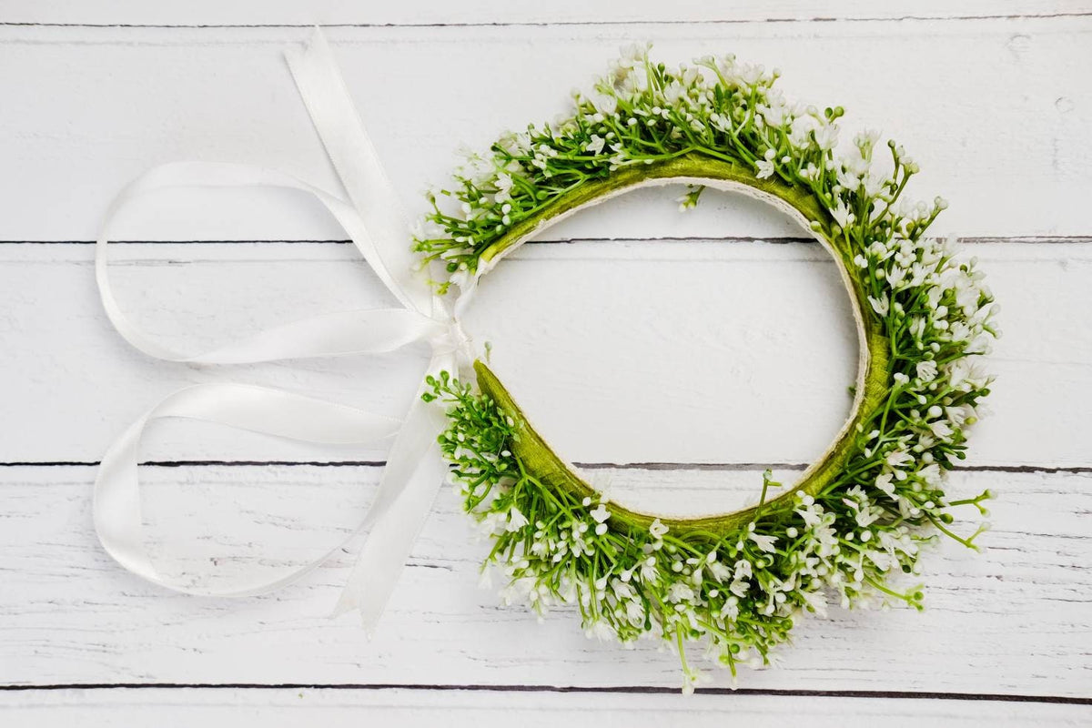 Flower girl's Gypsophila Flower Headband, designed for a comfortable, flexible fit