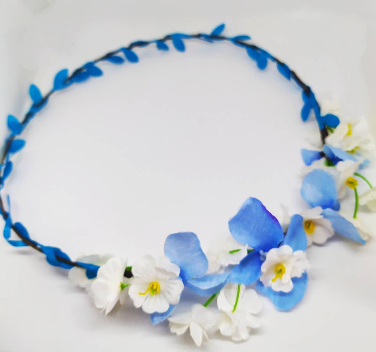 Blue & white adjustable flower crown, delicate artificial flower garland, perfect for festivals, parties, and bridal showers