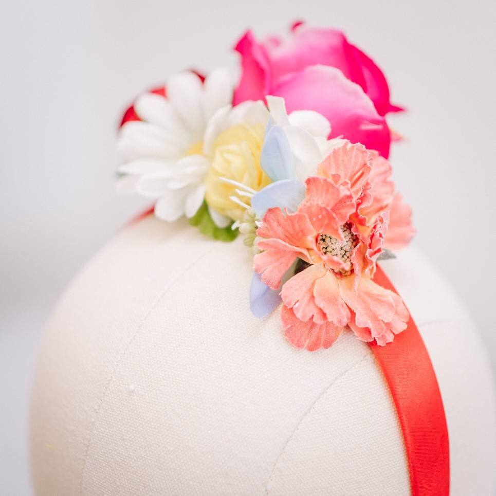 Orange, Pink and Red Flower Headband