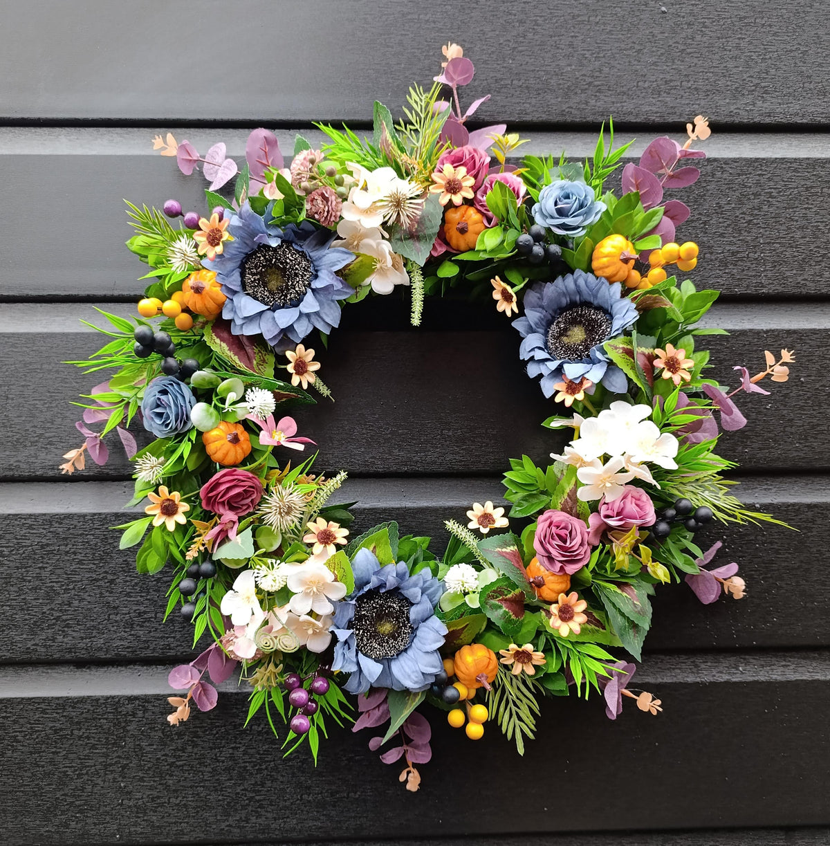 Handmade Autumn Wreath with Pumpkins | Fall Front Door Wreath | Thanksgiving Wreath | Rustic Grapevine Wreath | Faux Floral Decor