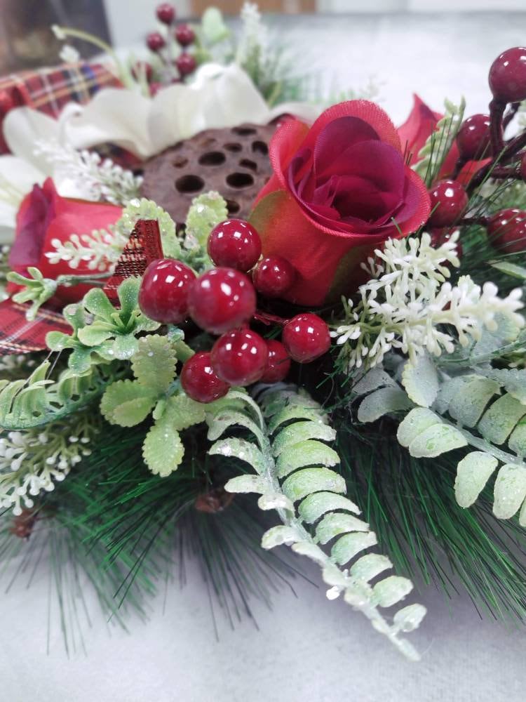 Christmas Door Wreath, traditional style with flowers