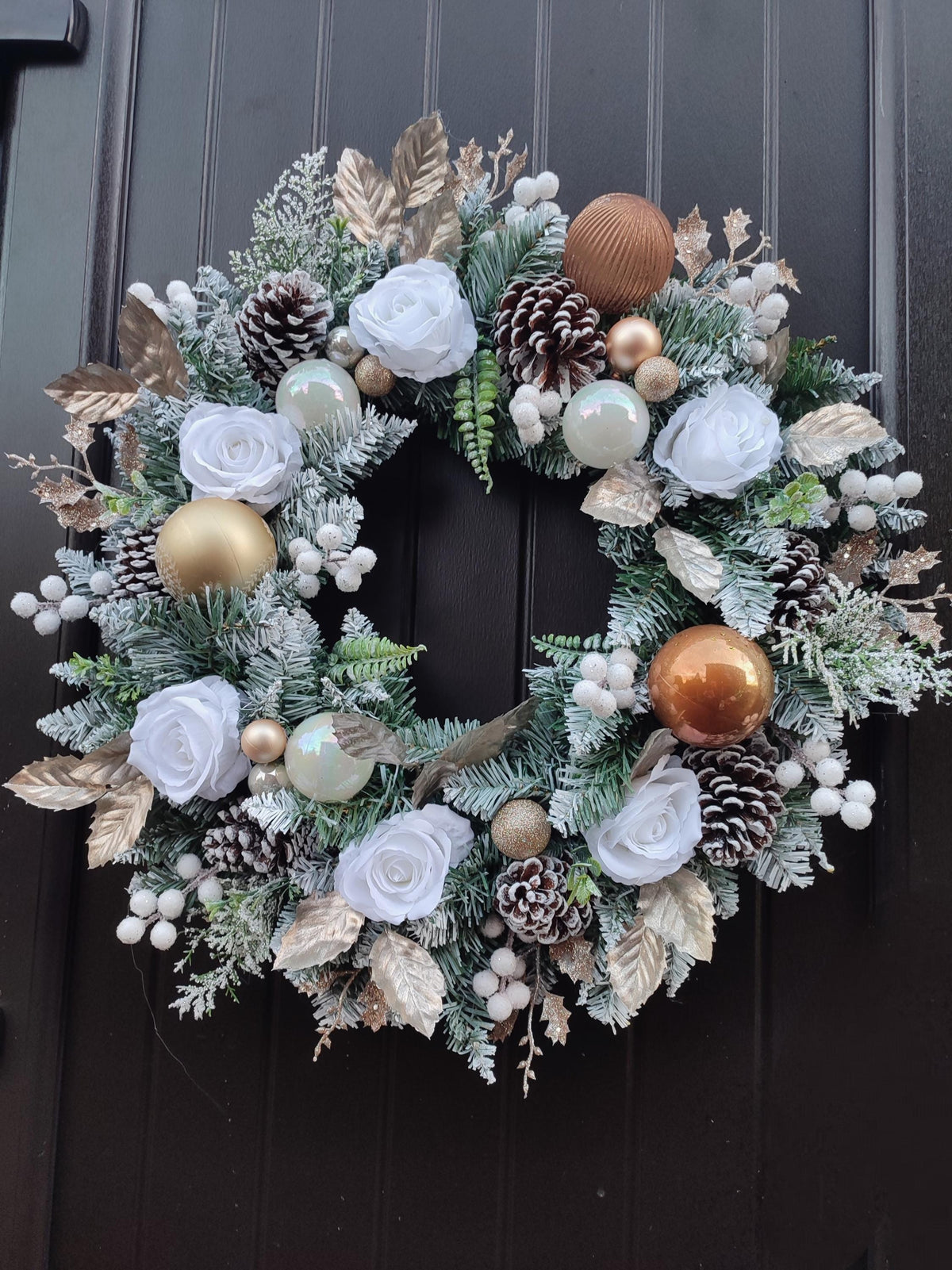 White Floral, Flocked Christmas Wreath