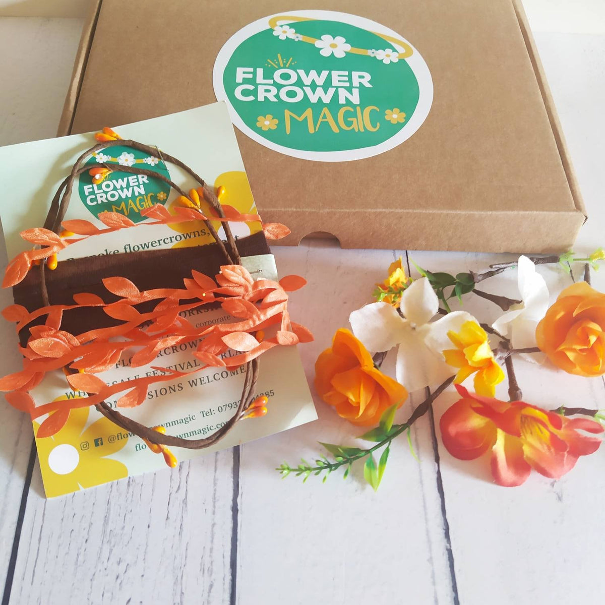 Children's DIY Flower Crown Making Kit & Video Guide, DIY Floral Garland, Zesty Orange, Flower Headband Kit
