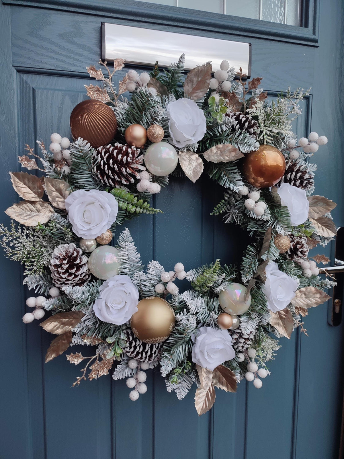 White Floral, Flocked Christmas Wreath