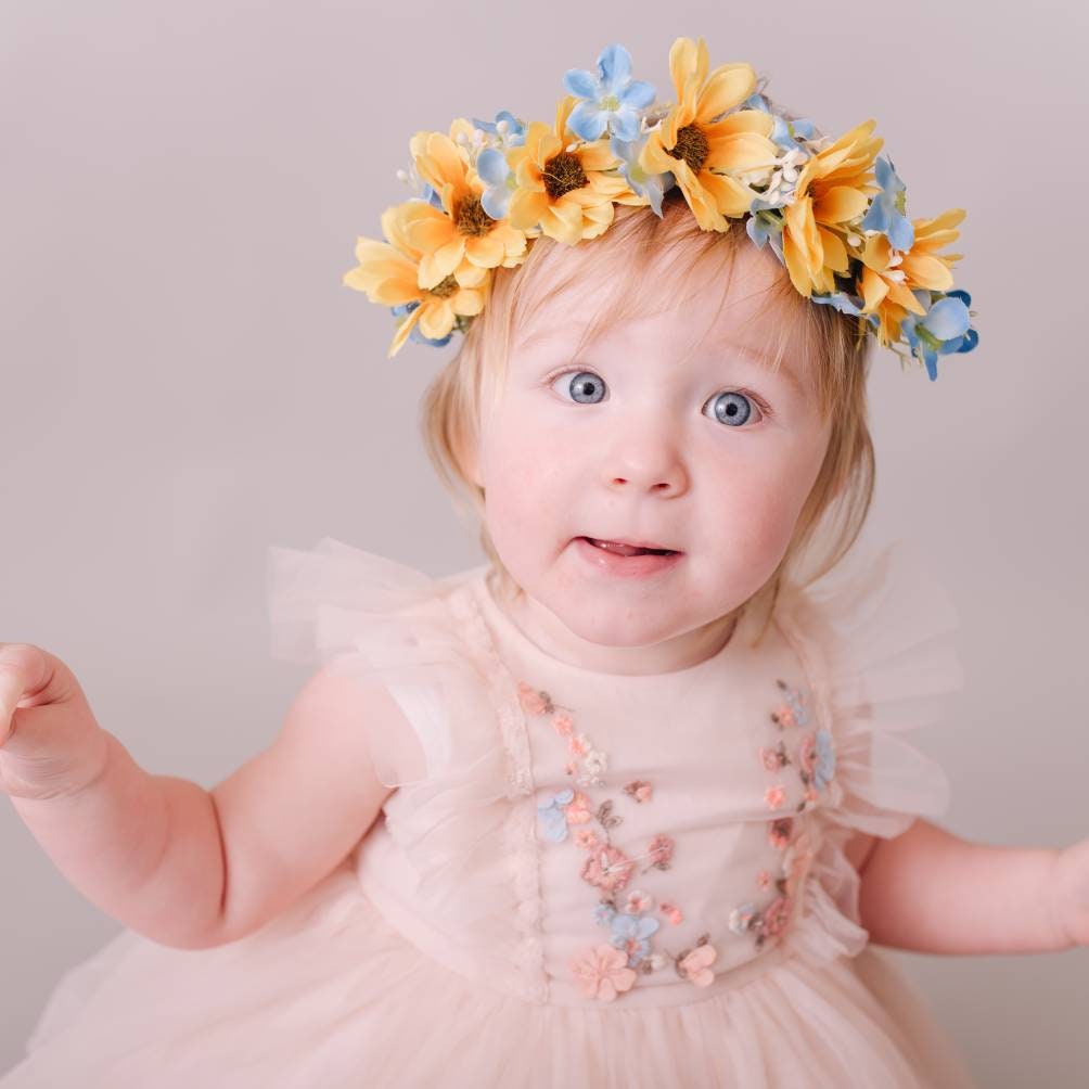 Flower Headband. Yellow and Blue summer floral crown