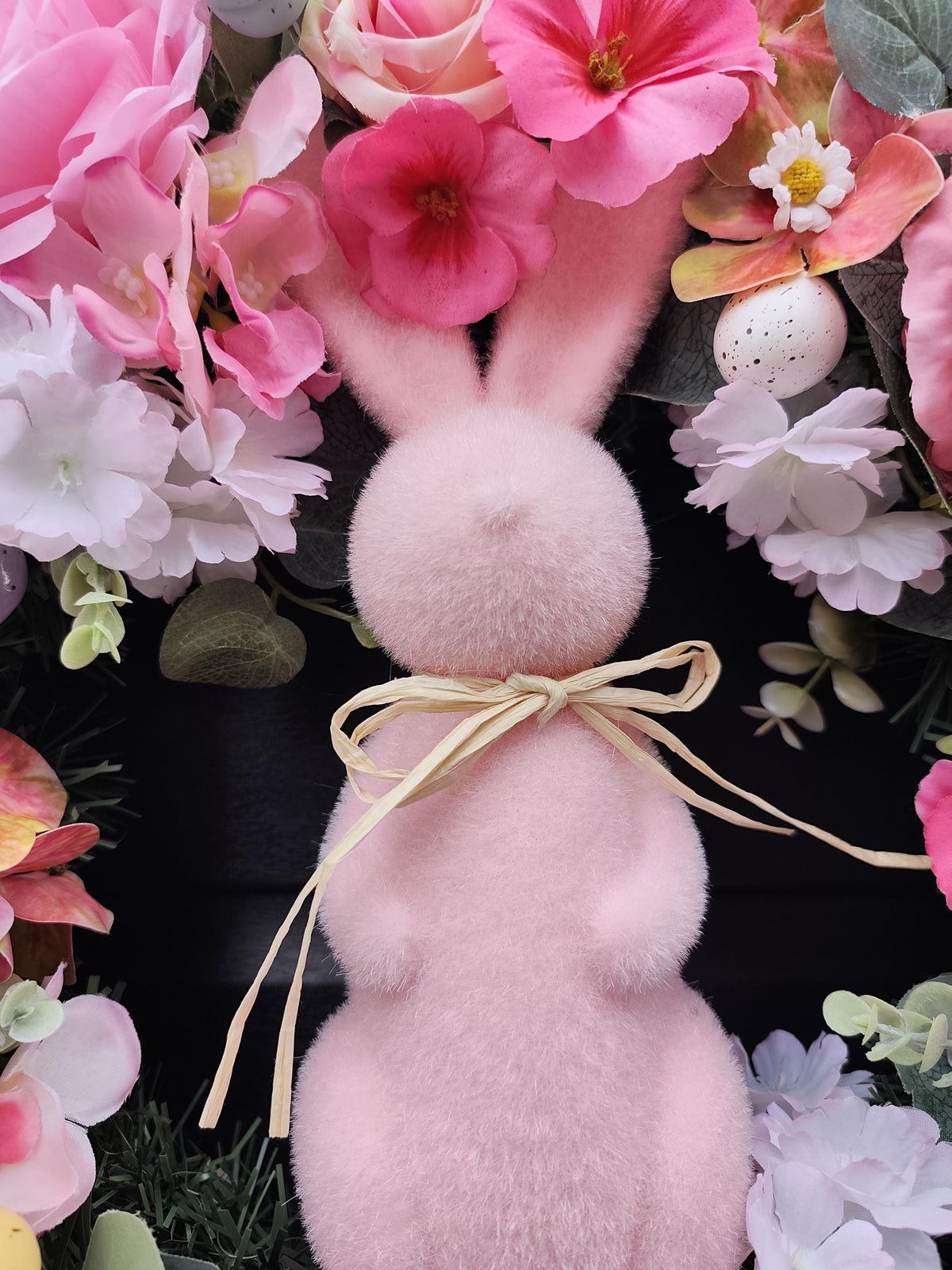 Luxury Easter Bunny Front Door Wreath, 50cm Pink and Cream Spring Floral Decor, Handmade and weather protected