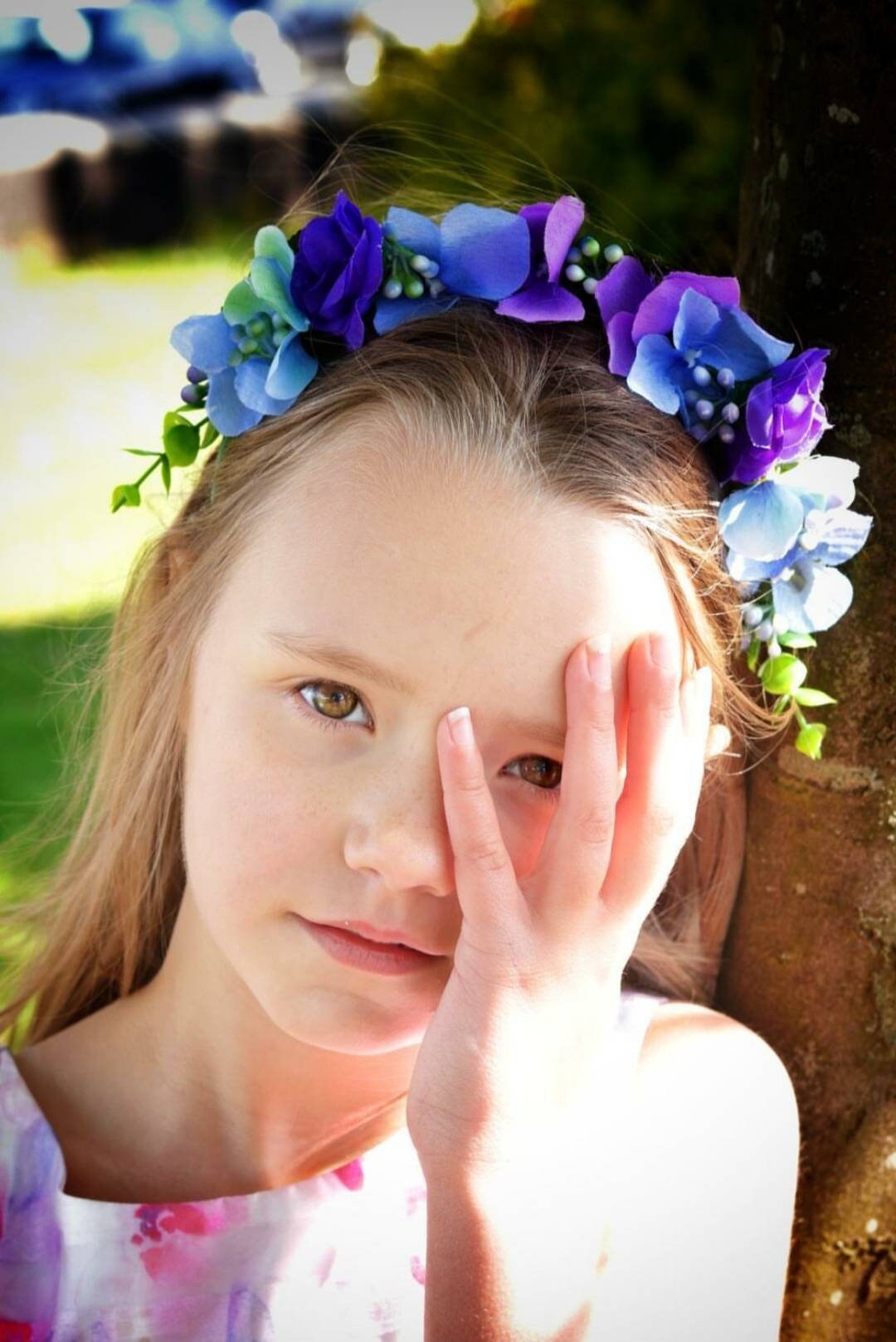Purple and Blue Flower Headband, Child's Floral Headband, Ellen Design