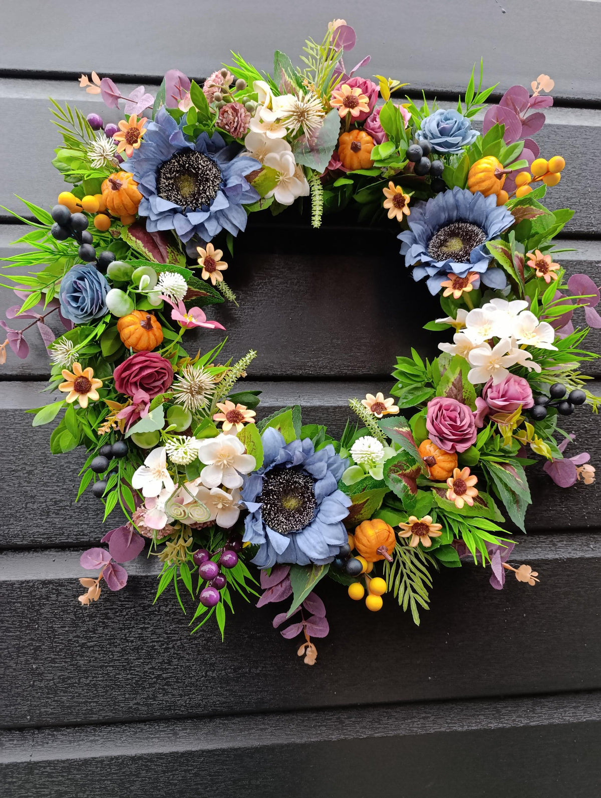 Handmade Autumn Wreath with Pumpkins | Fall Front Door Wreath | Thanksgiving Wreath | Rustic Grapevine Wreath | Faux Floral Decor