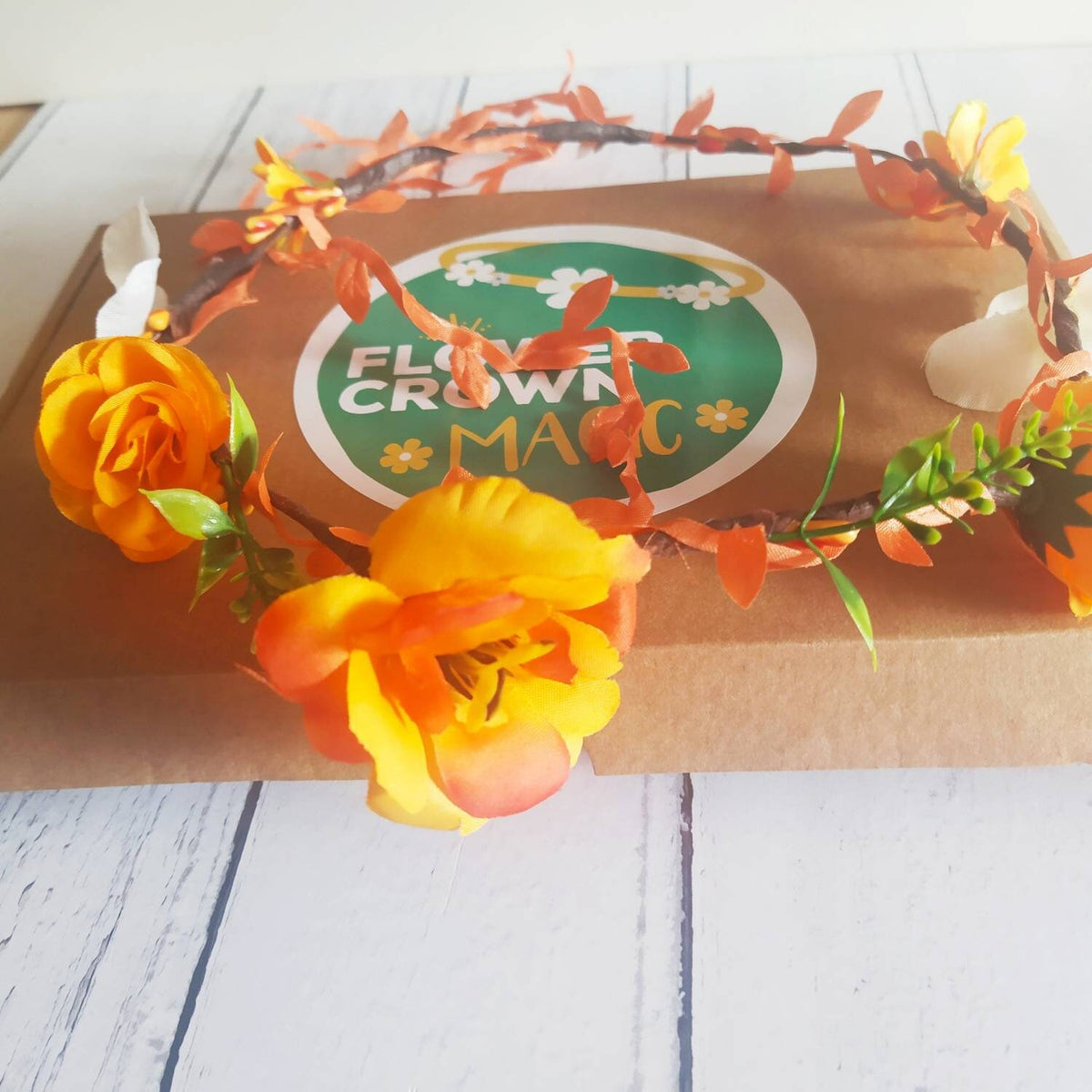 Children's DIY Flower Crown Making Kit & Video Guide, DIY Floral Garland, Zesty Orange, Flower Headband Kit