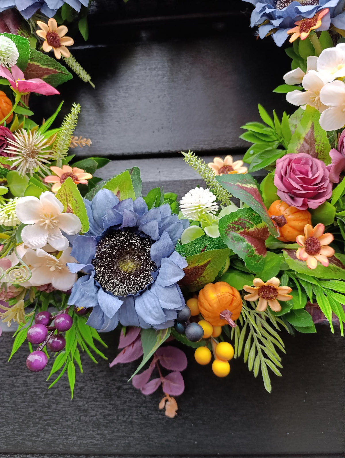Handmade Autumn Wreath with Pumpkins | Fall Front Door Wreath | Thanksgiving Wreath | Rustic Grapevine Wreath | Faux Floral Decor