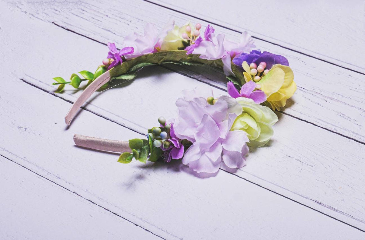 Millie Child's Flower Headband, featuring artificial roses and blossom with pip berries, flower-girl headband