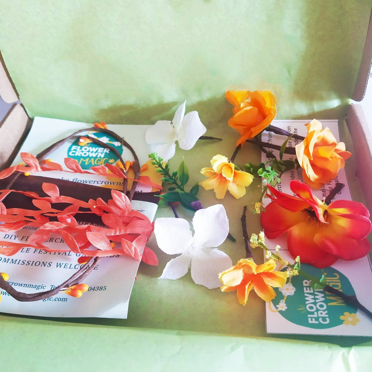 Children's DIY Flower Crown Making Kit & Video Guide, DIY Floral Garland, Zesty Orange, Flower Headband Kit