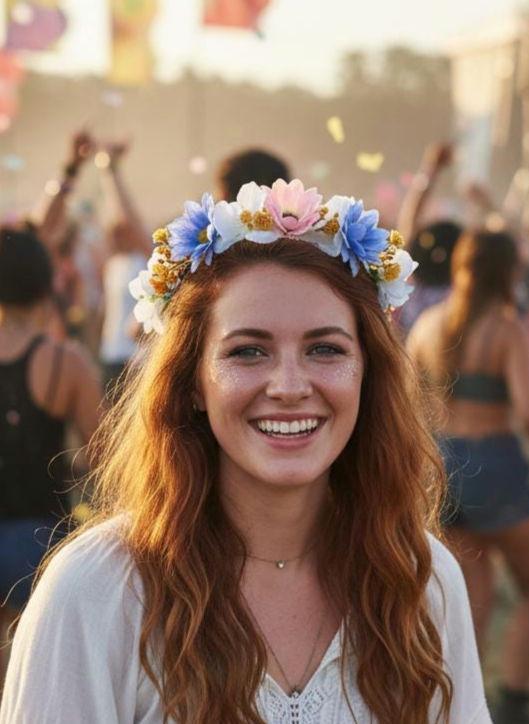 Pink, Blue and White, Wildflower Crown, Daisy Hair Wreath, Boho Flower Girl Accessory, Handcrafted Floral Headband for Weddings and Parties