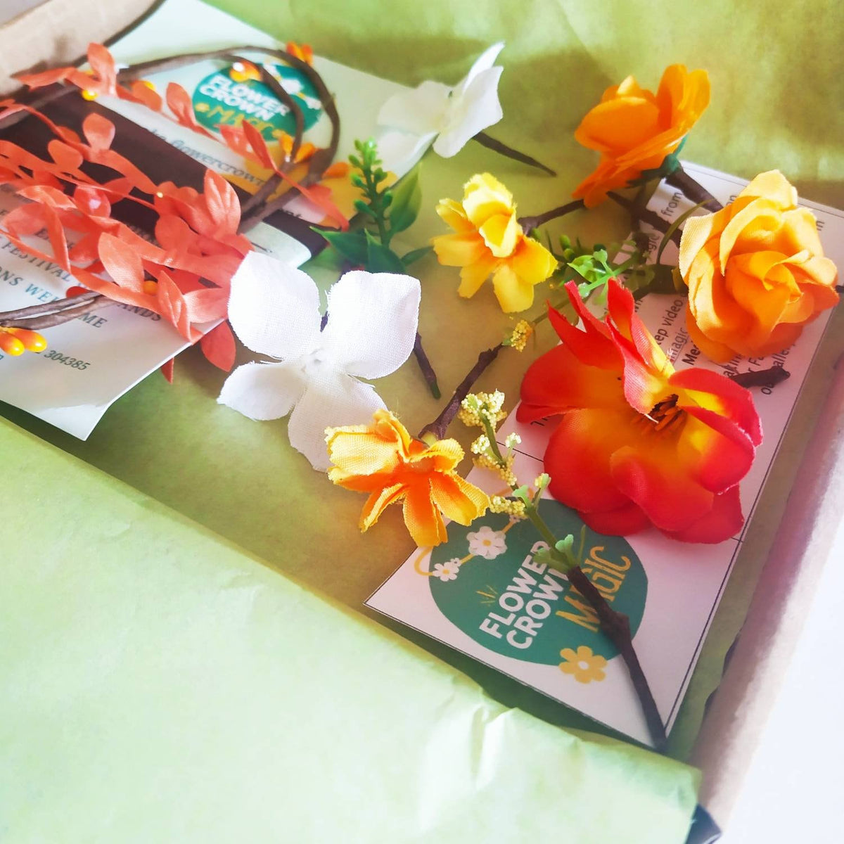 Children's DIY Flower Crown Making Kit & Video Guide, DIY Floral Garland, Zesty Orange, Flower Headband Kit