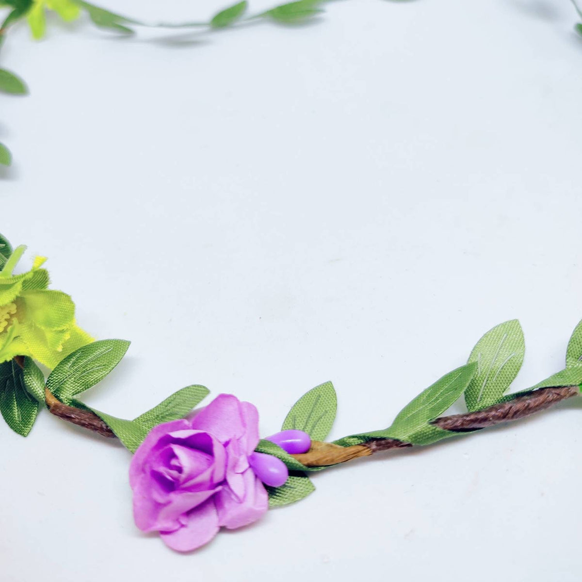 Green and Purple, Rose and Daisy Hair Garland