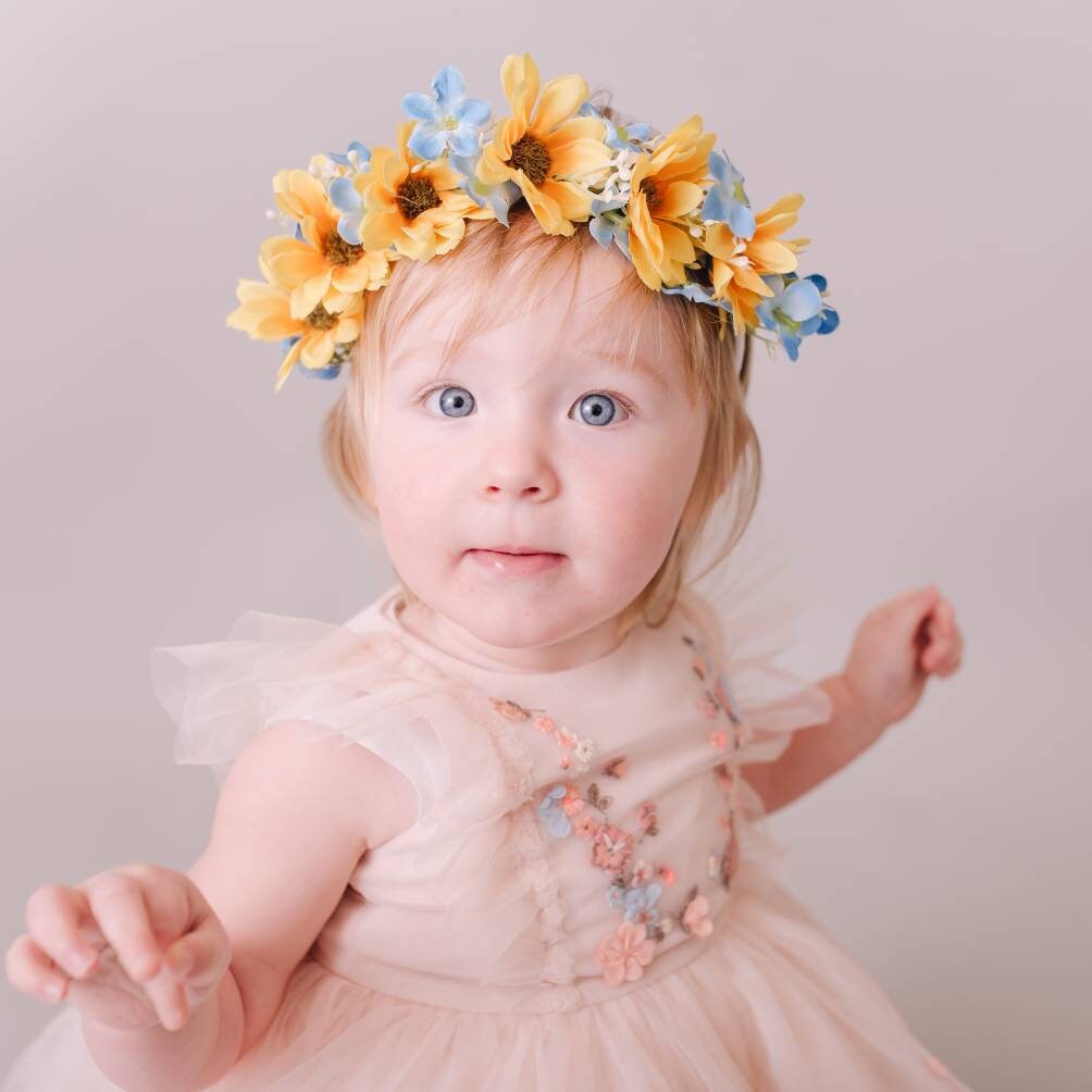 Flower Headband. Yellow and Blue summer floral crown