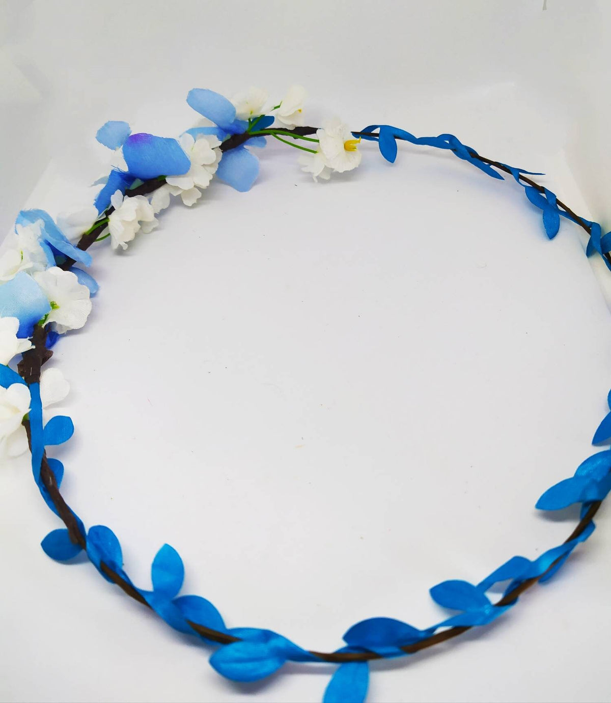 Blue & white adjustable flower crown, delicate artificial flower garland, perfect for festivals, parties, and bridal showers