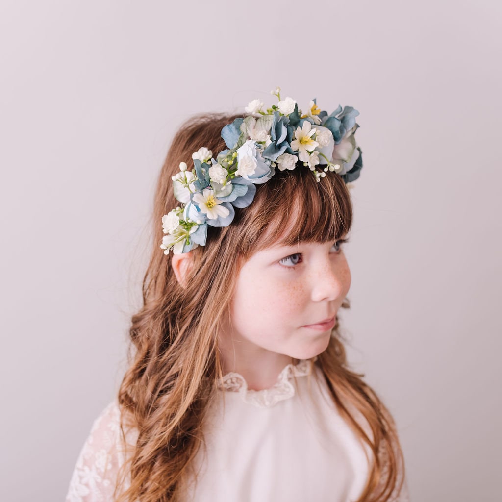 Child's Dusty Blue and Teal Flower Headband - Whimsical Vintage Style Floral Crown