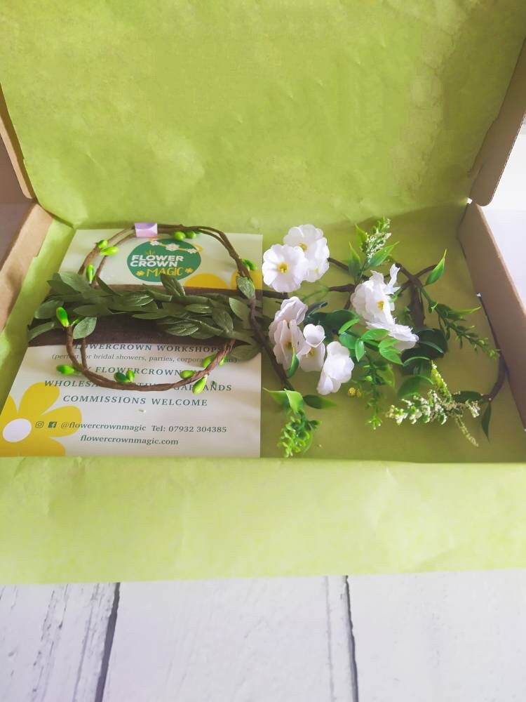Children’s DIY Flower Crown Making kit & Video Guide, Child’s DIY Floral Garland, Forest Green Dream, Flower headband DIY craft pack