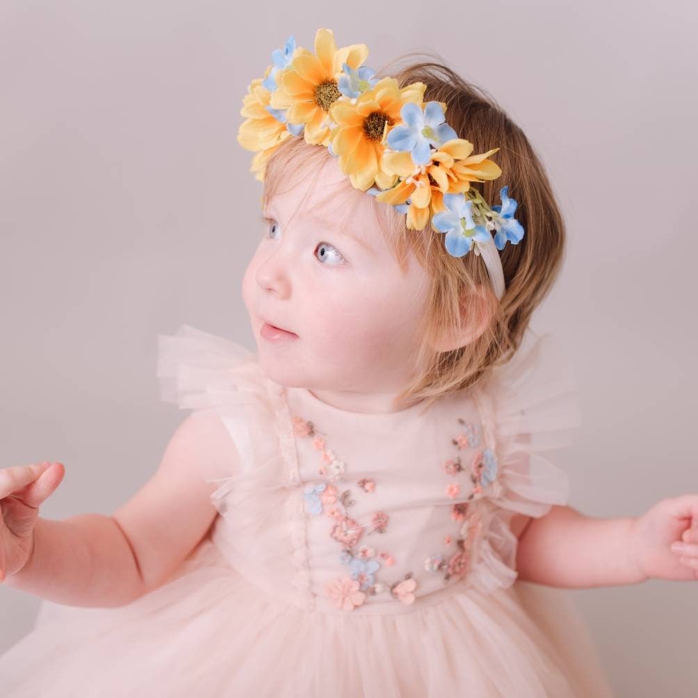 Flower Headband. Yellow and Blue summer floral crown