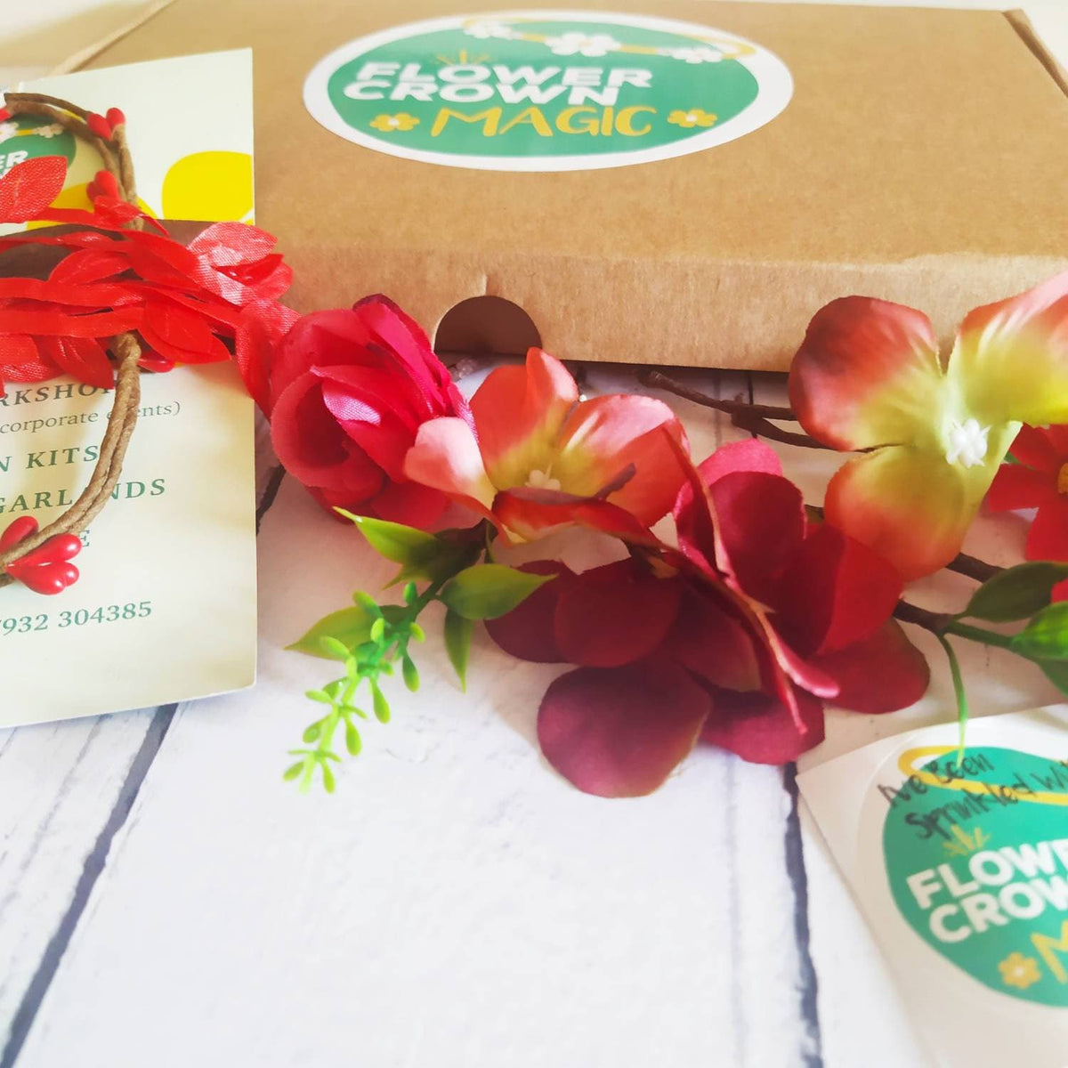 Children's DIY Flower Crown Making Kit & Video Guide, DIY Floral Garland, Rocking Red Flower Headband Kit,