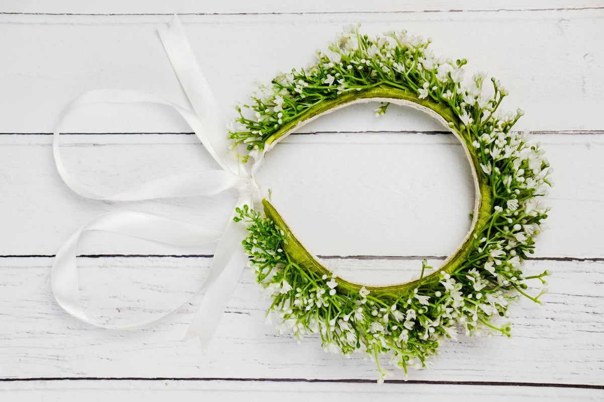 Gypsophila Flower-girl Flower Crown, adjustable artificial Baby's Breath flower headband
