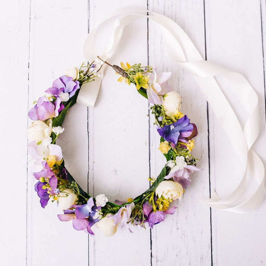 Children's Flowercrown - Purple and Yellow - Whimsical Vintage Style